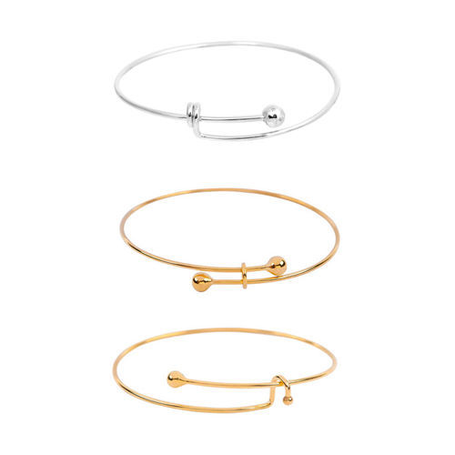 Picture of Brass Expandable Bangles Bracelets Single Bar Round With Removable Ball End Cap Adjustable From