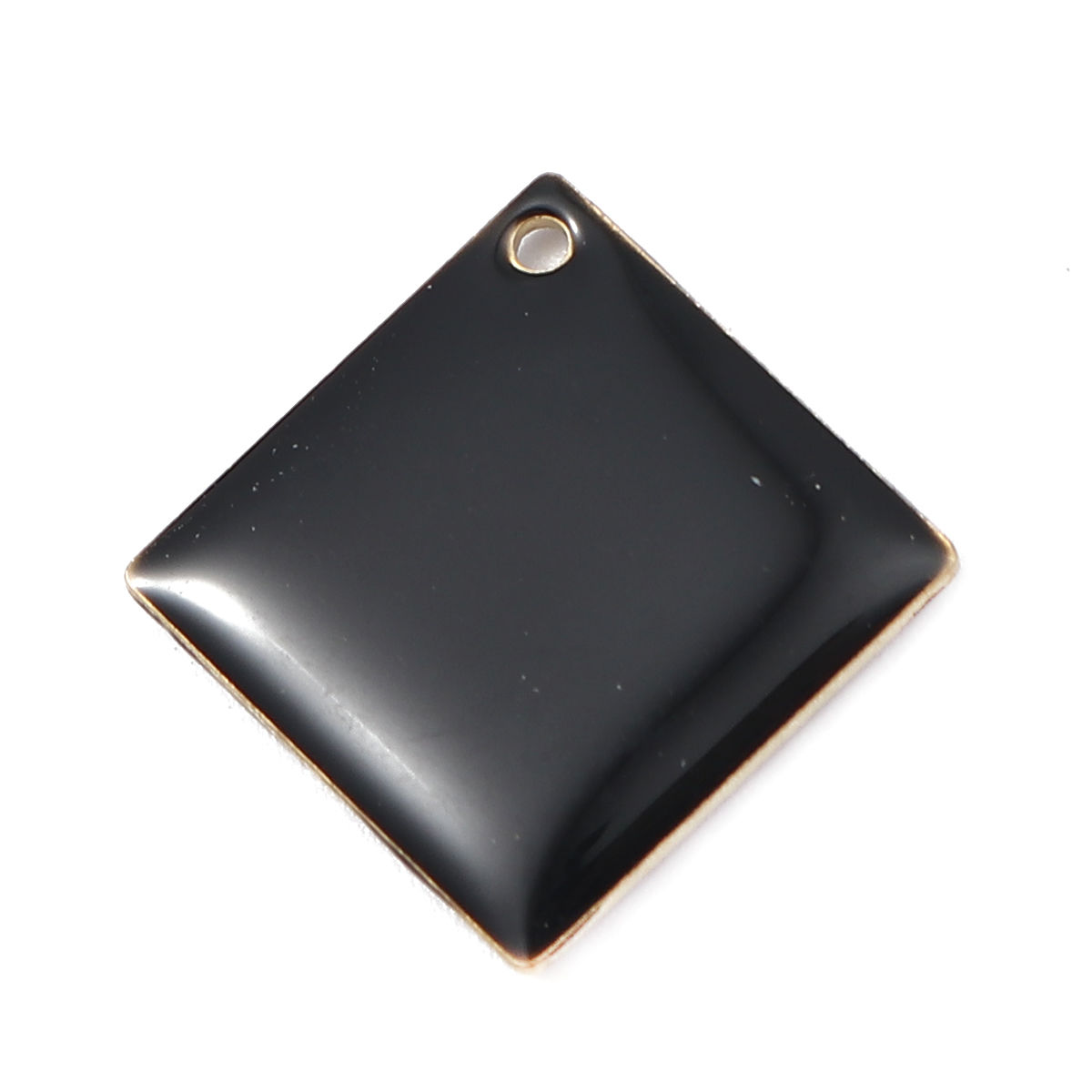真鍮 エナメル スパンコール チャーム 菱形 真鍮色 黒 21mm x 21mm、 10 個 の画像