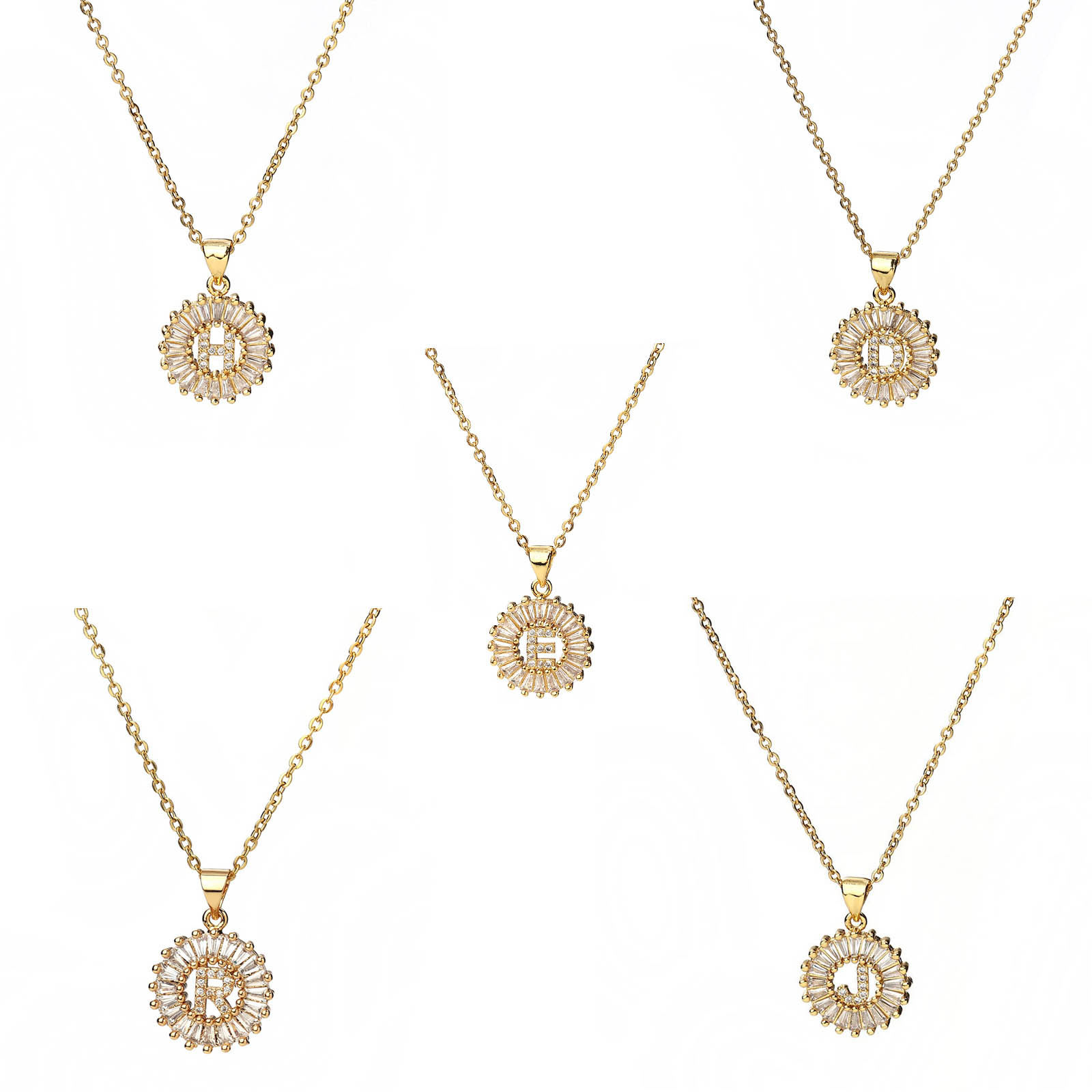 Image de Colliers en 304 Acier Inoxydable Doré Rond Initial Alphabet/ Lettre Gravé Mot " E " Transparent Strass 45cm Long, 1 Pièce