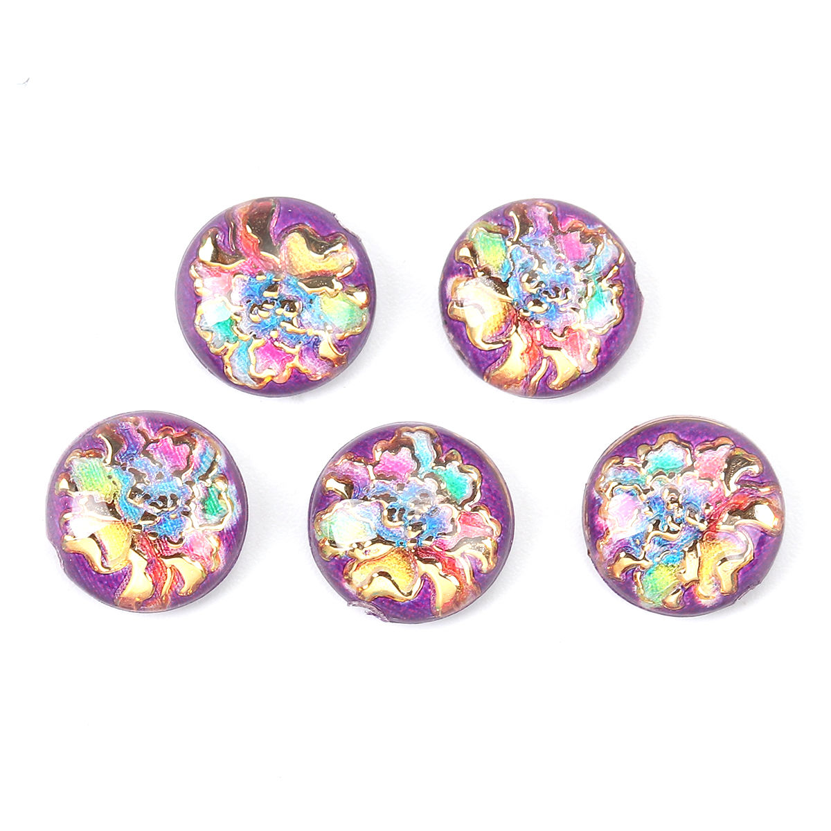 Picture of Acrylic Dome Seals Cabochon Round Blue Flower Pattern 10mm( 3/8") Dia, 200 PCs