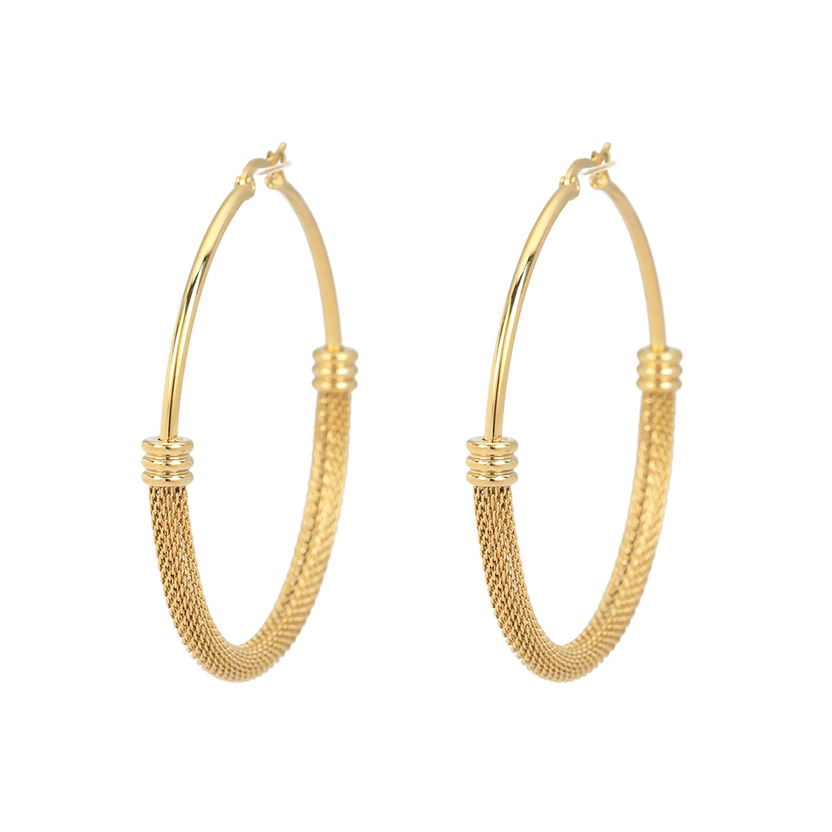 Picture of 304 Stainless Steel Hoop Earrings Gold Plated Round Hollow 6.4cm x 6.3cm, Post/ Wire Size: (17 gauge), 1 Pair