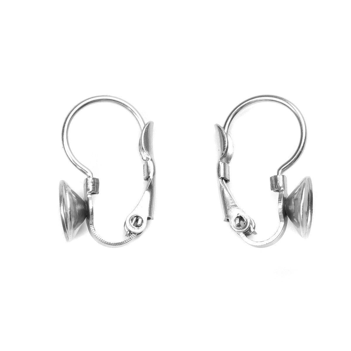 Picture of 304 Stainless Steel Ear Clips Earrings Round Silver Tone (Can Hold ss27 Pointed Back Rhinestone) 17mm x 7mm, Post/ Wire Size: (21 gauge), 10 PCs