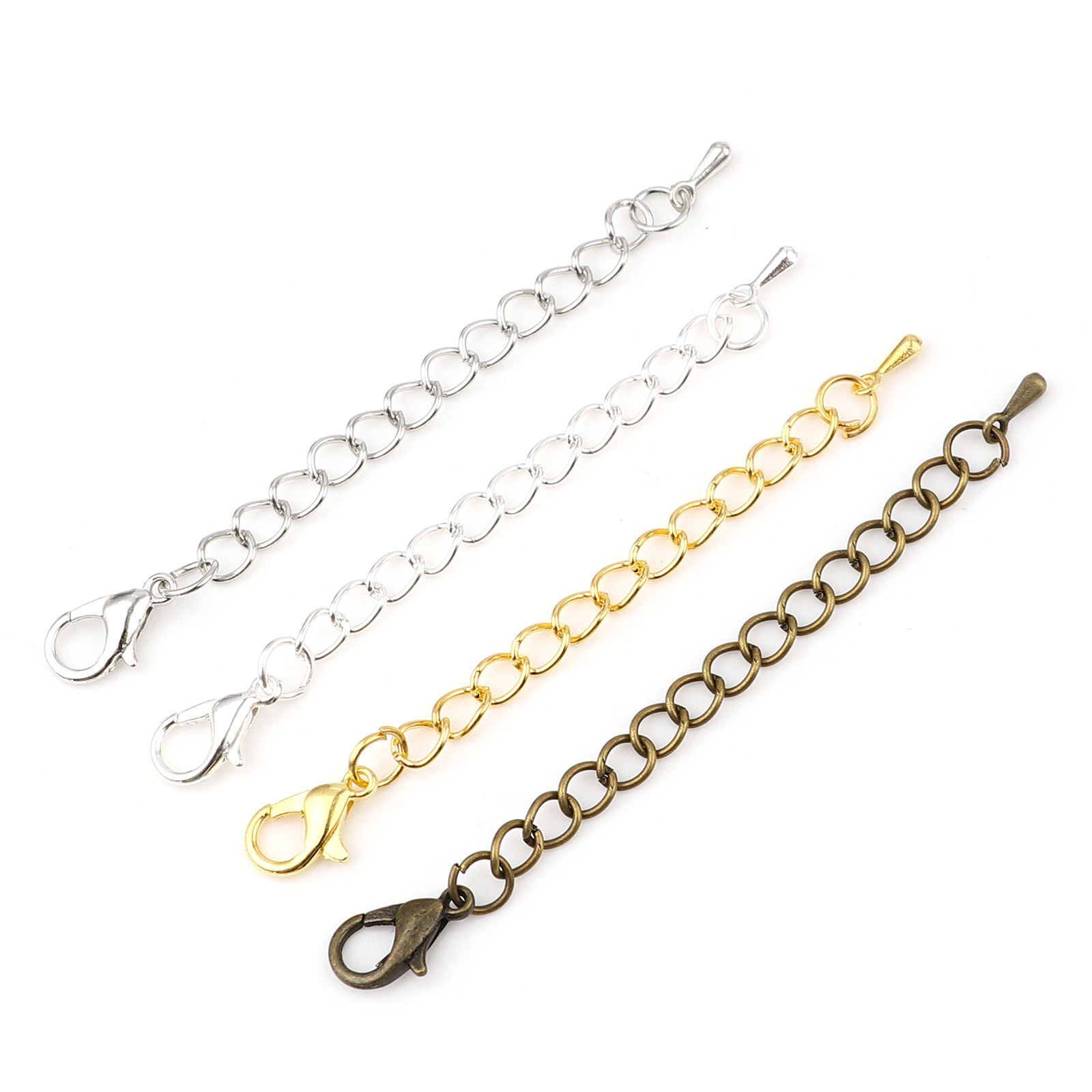 Immagine di Lega di Ferro Estensione Catene Argento Placcato Goccia 7.5cm Lunghezza, Lunghezza catena utile: 5cm, 10 Pz