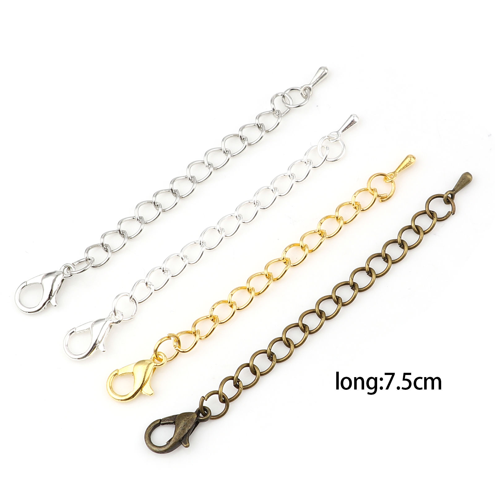 Immagine di Lega di Ferro Estensione Catene Argento Placcato Goccia 7.5cm Lunghezza, Lunghezza catena utile: 5cm, 10 Pz