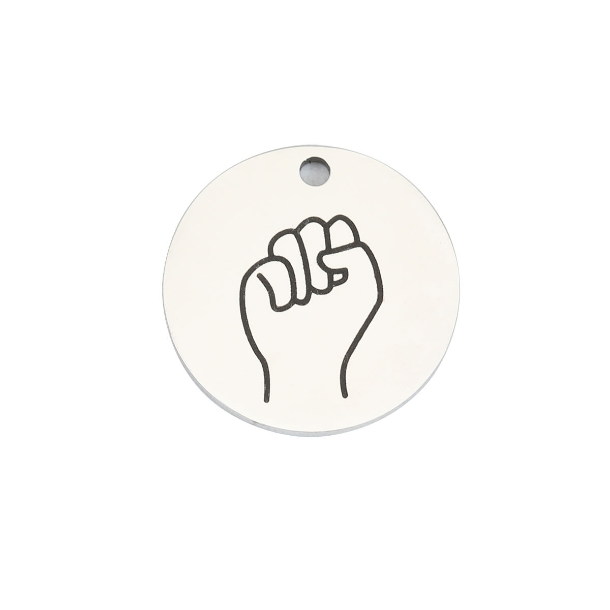Picture of Stainless Steel Charms Fist Power Hand Sign Gesture Round Disc