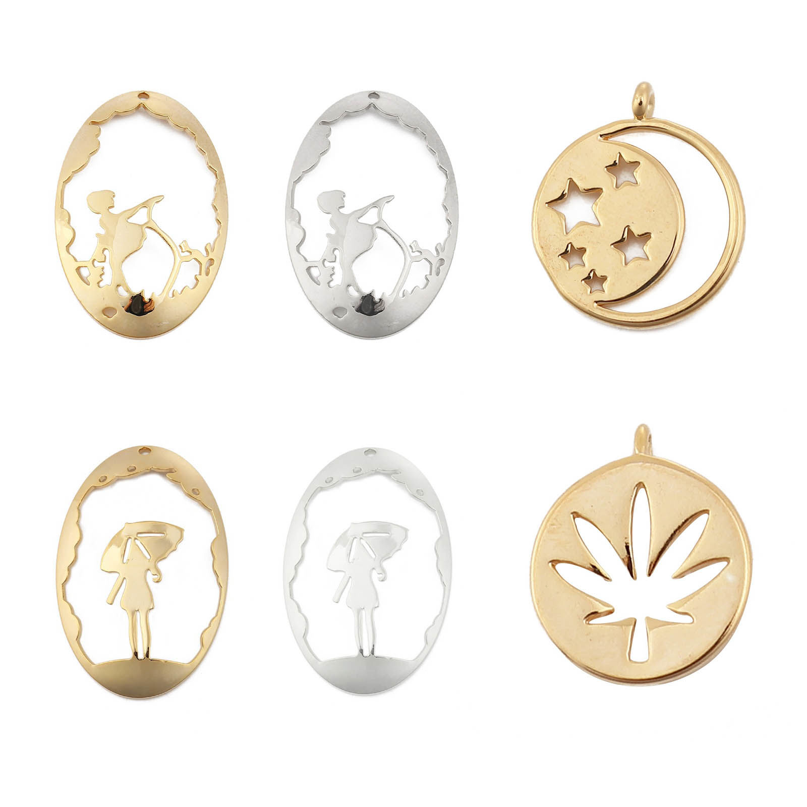 Picture of Brass Pendants Oval 18K Platinum Filled Girl 45mm(1 6/8") x 30mm(1 1/8"), 2 PCs