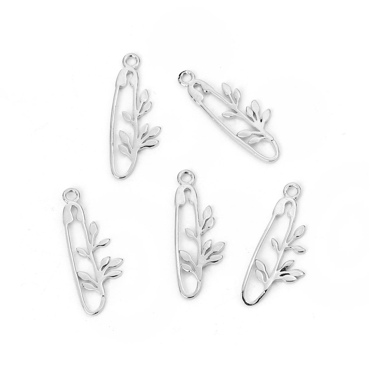 Immagine di Ottone Charms Spilla Tono Argento Foglia 23mmx 8mm, 3 Pz