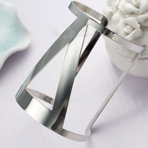 Picture of Open Arm Cuff Bangles Bracelet Silver Tone Triangle Hollow 16.3cm(6 3/8") long, 1 Piece
