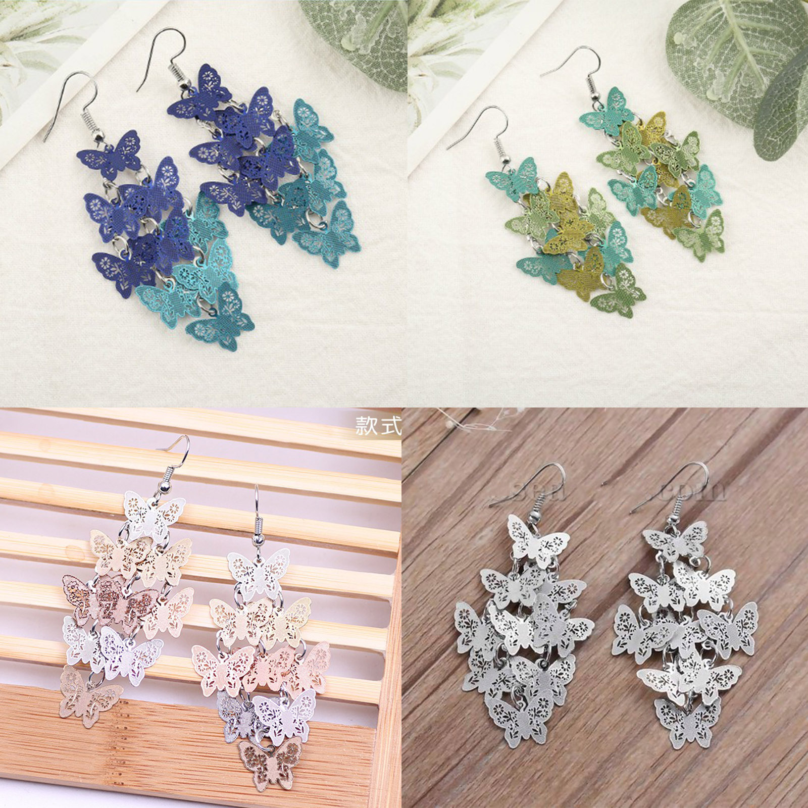 Picture of Brass Filigree Stamping Earrings Butterfly Enamel