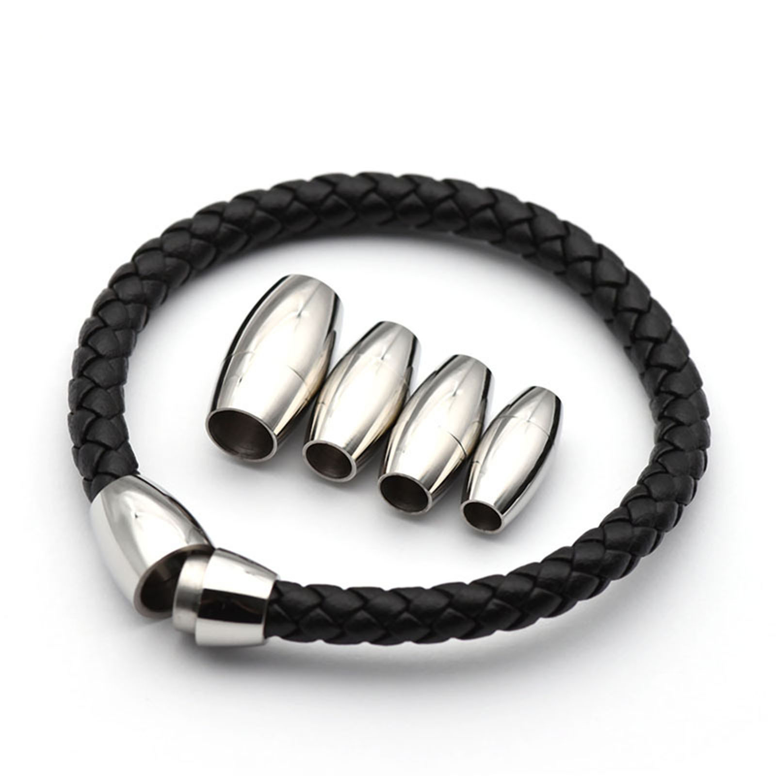 Picture of 304 Stainless Steel Magnetic Clasps Barrel Silver Tone (Fits 4mm Dia Cord) 17mm( 5/8") x 8mm( 3/8"), 2 Sets