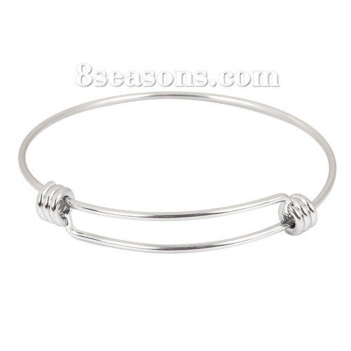 Imagen de Acero Inoxidable Brazalete Ronda Tono de Plata Expandible 26cm longitud, 2 Unidades