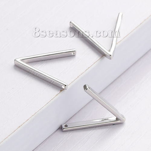 Image de Connecteurs de Bijoux en Laiton Forme Furcula Argent Mat 20mm x 19mm - 20mm x 12mm, 2 Pcs