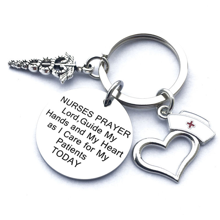 Picture of Stainless Steel Keychain & Keyring Nurse Cap Medical Alert ID Caduceus