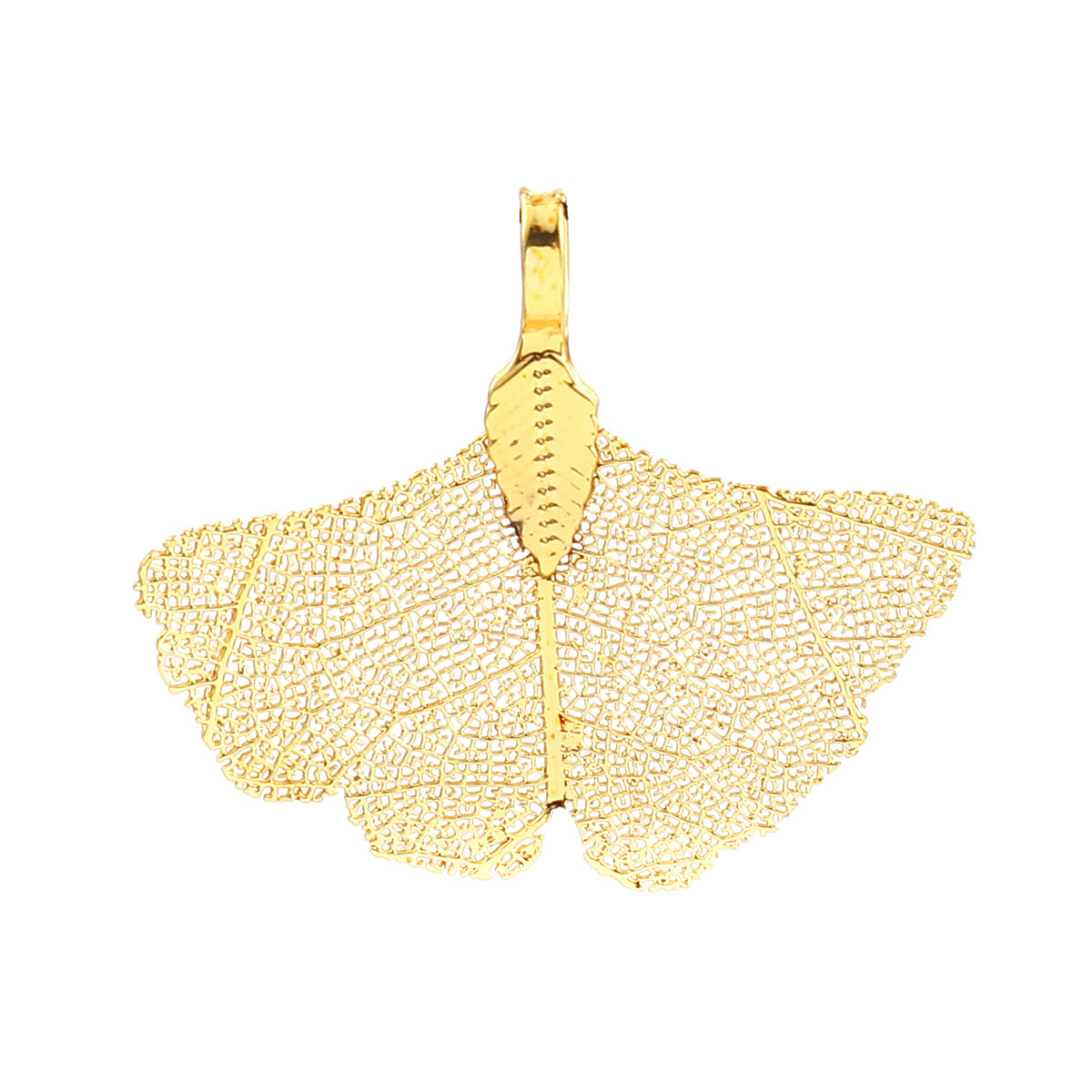 Picture of Brass & Natural Leaf Pendants Gingko Leaf Silver Plated 40mm(1 5/8") x 34mm(1 3/8"), 2 PCs