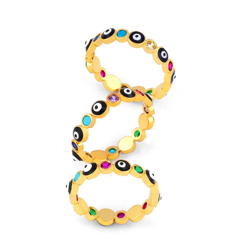 Immagine di Ottone Non Regolabile Anello Smalto Malocchio Multicolore Cubic Zirconiae 17.3mm (taglia di US: 7), 1 Pz