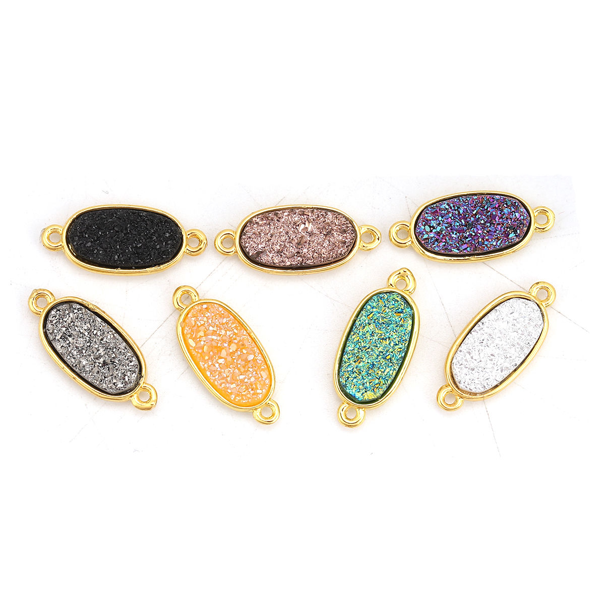 Picture of Brass & Resin Druzy/ Drusy Connectors Oval Gold Plated At Random 20mm( 6/8") x 9mm( 3/8"), 5 PCs