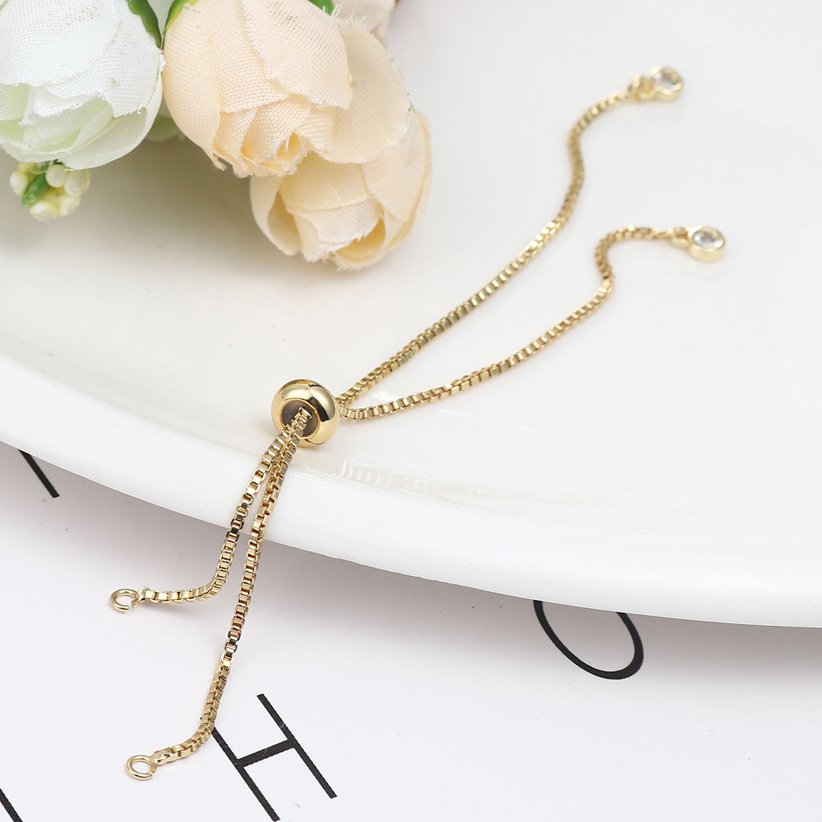 Bild von Messing Slider / Slide Extender Kette für Schmuck Halskette Armband verstellbar klar Strass