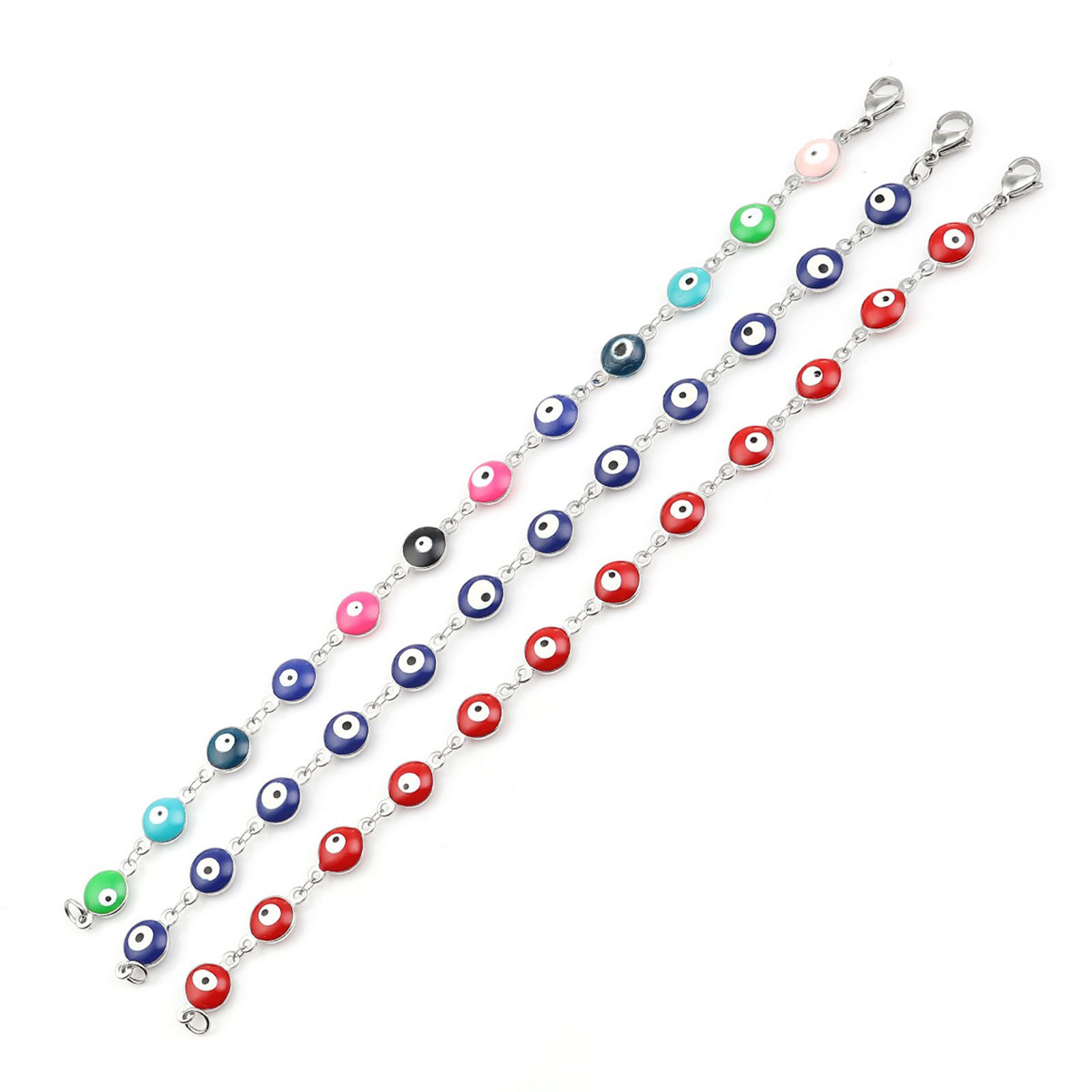 Picture of 304 Stainless Steel Bracelets Silver Tone Deep Blue Evil Eye Enamel 20.3cm(8") long, 1 Piece