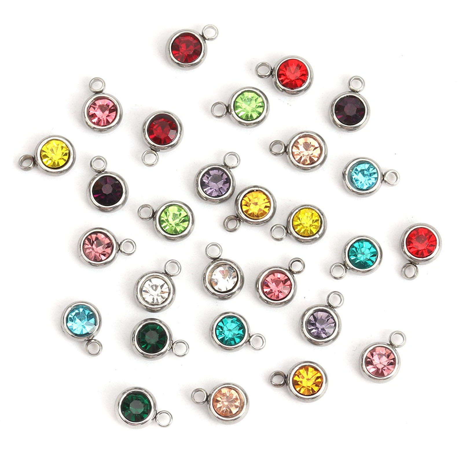 Immagine di 304 Acciaio Inossidabile & Vetro Charms Tondo Tono Argento Rosso Sfaccettato 8mm x 6mm, 20 Pz