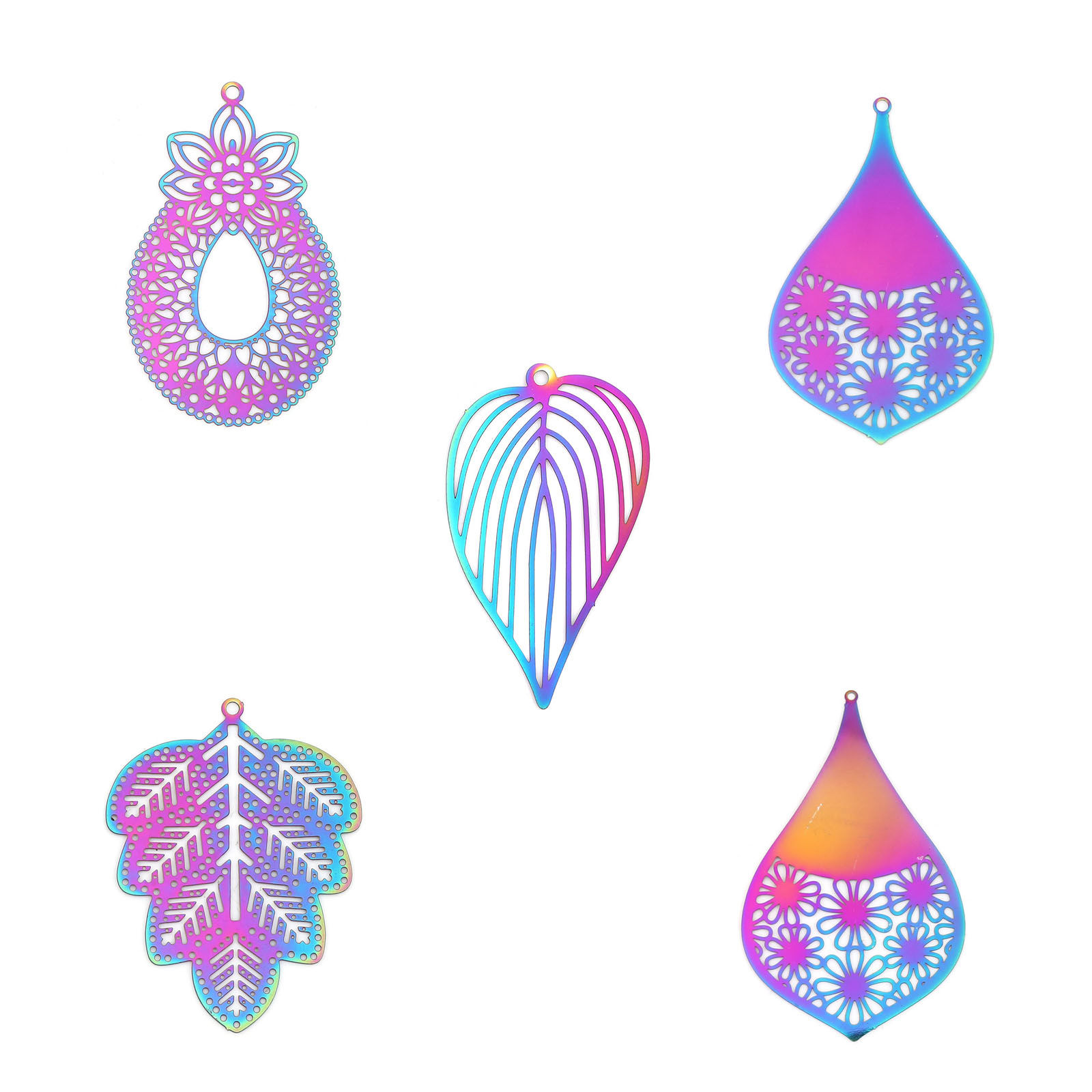 Image de Pendentifs en Acier Inoydable Estampe en Filigrane Feuille 