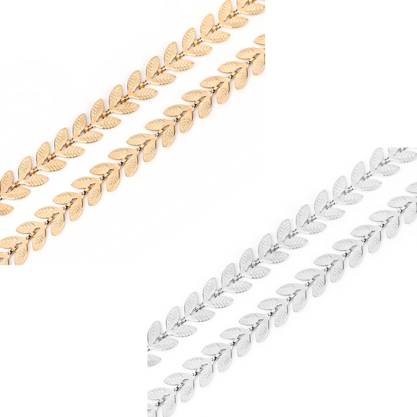 Picture of Brass Textured Spiky Chain Findings Leaf Silver Tone 7x6.2mm( 2/8" x 2/8"), 1 M