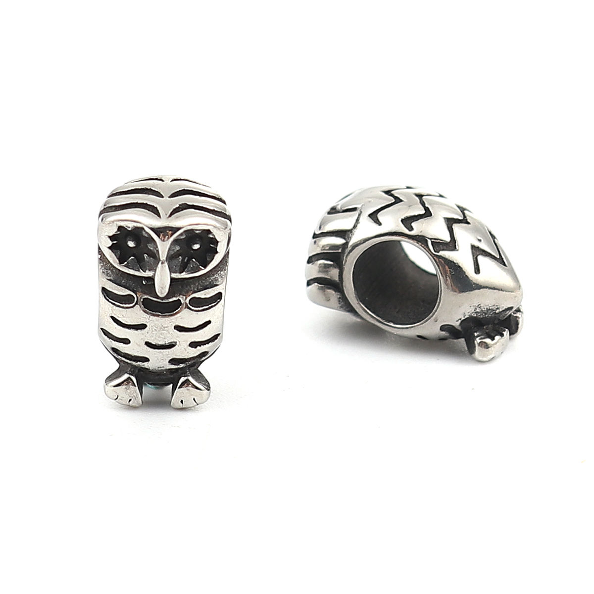 Image de Perles Coulée en 304 Acier Inoxydable Hibou Argent Vieilli 3D 13mm x 7mm, Trou: env. 4.8mm, 2 Pcs