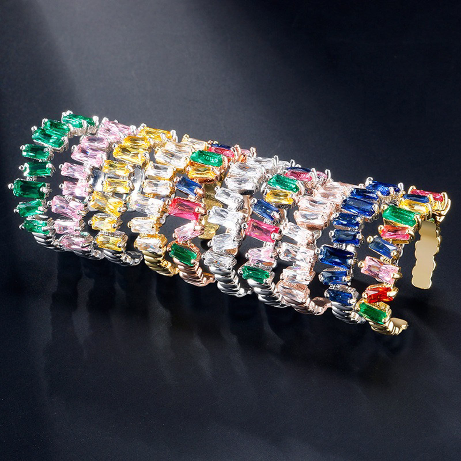 Picture of Brass Open Rings Platinum Plated Adjustable Clear Cubic Zirconia 1 Piece
