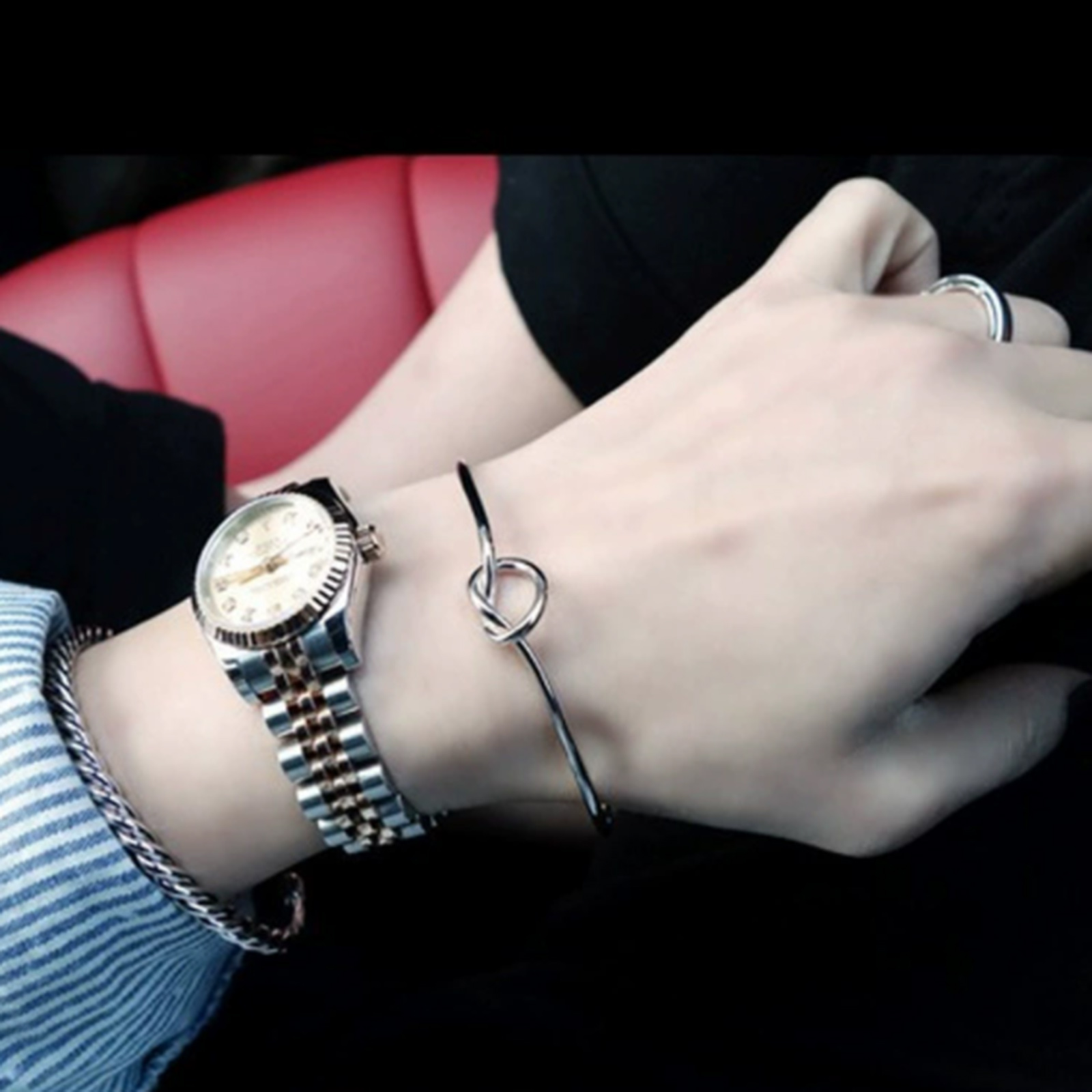 Picture of New Fashion Brass Cuff Bangles Bracelet Heart Love Knot