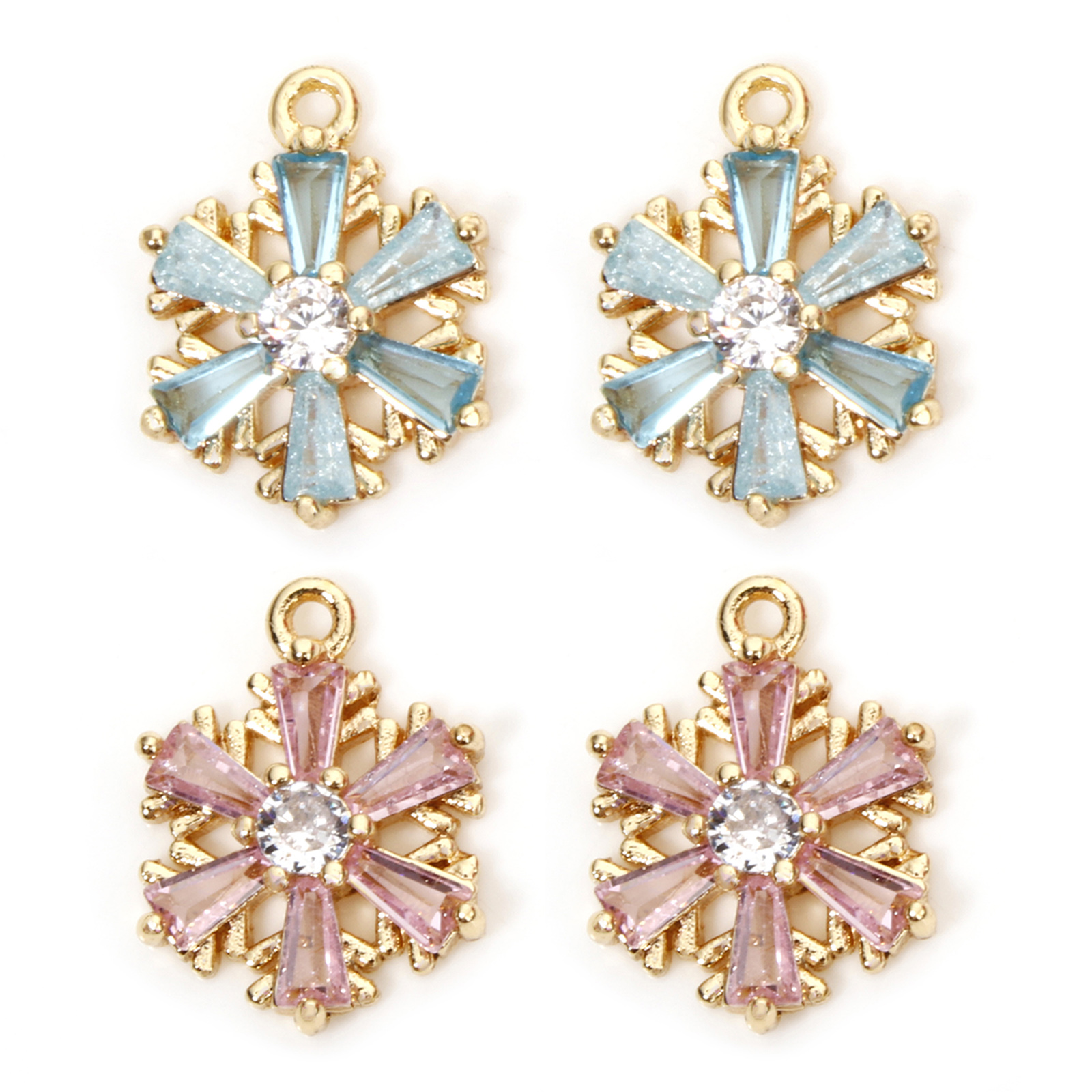 Bild von 2 Stück Messing und Glas Charms 18K Echtgold Plattiert Weihnachten Schneeflocke 13mm x 10mm