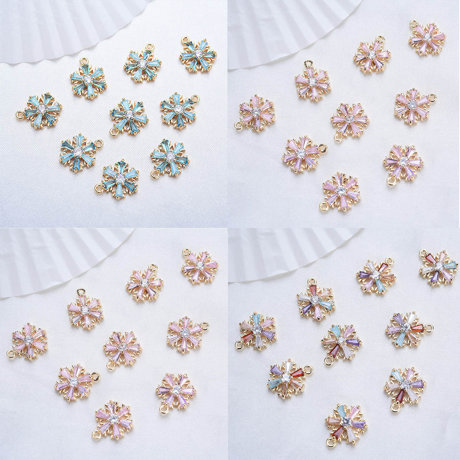 Bild von 2 Stück Messing und Glas Charms 18K Echtgold Plattiert Weihnachten Schneeflocke 13mm x 10mm