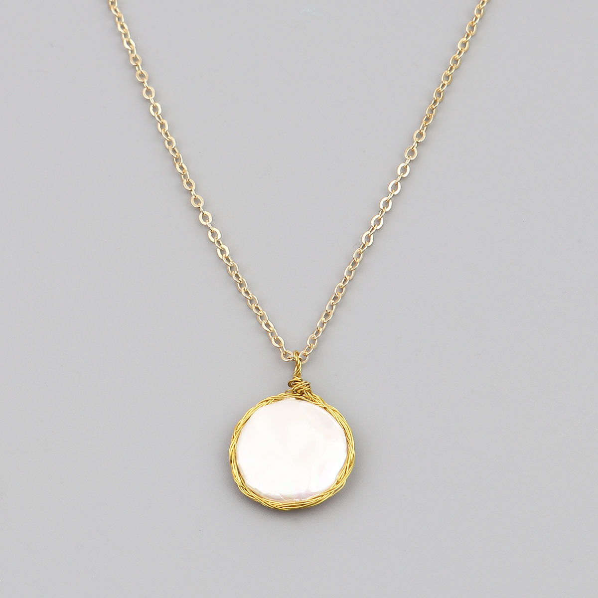 Immagine di Perla Collana 16K Vero Oro Placcato Bianco Tondo 41cm Lunghezza, 1 Pz