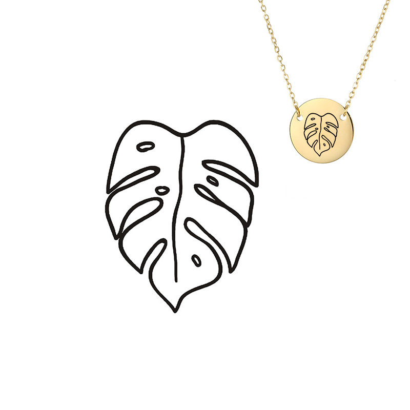 Picture of 316L Stainless Steel Necklace Gold Plated Round Leaf 42cm(16 4/8") long, 1 Piece