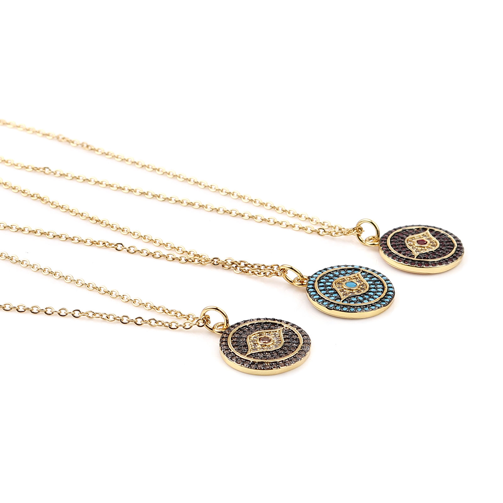 Bild von Stainless Steel & Copper Micro Pave Necklace Gold Plated Round Eye Champagne Rhinestone 44cm(17 3/8") long, 1 Piece