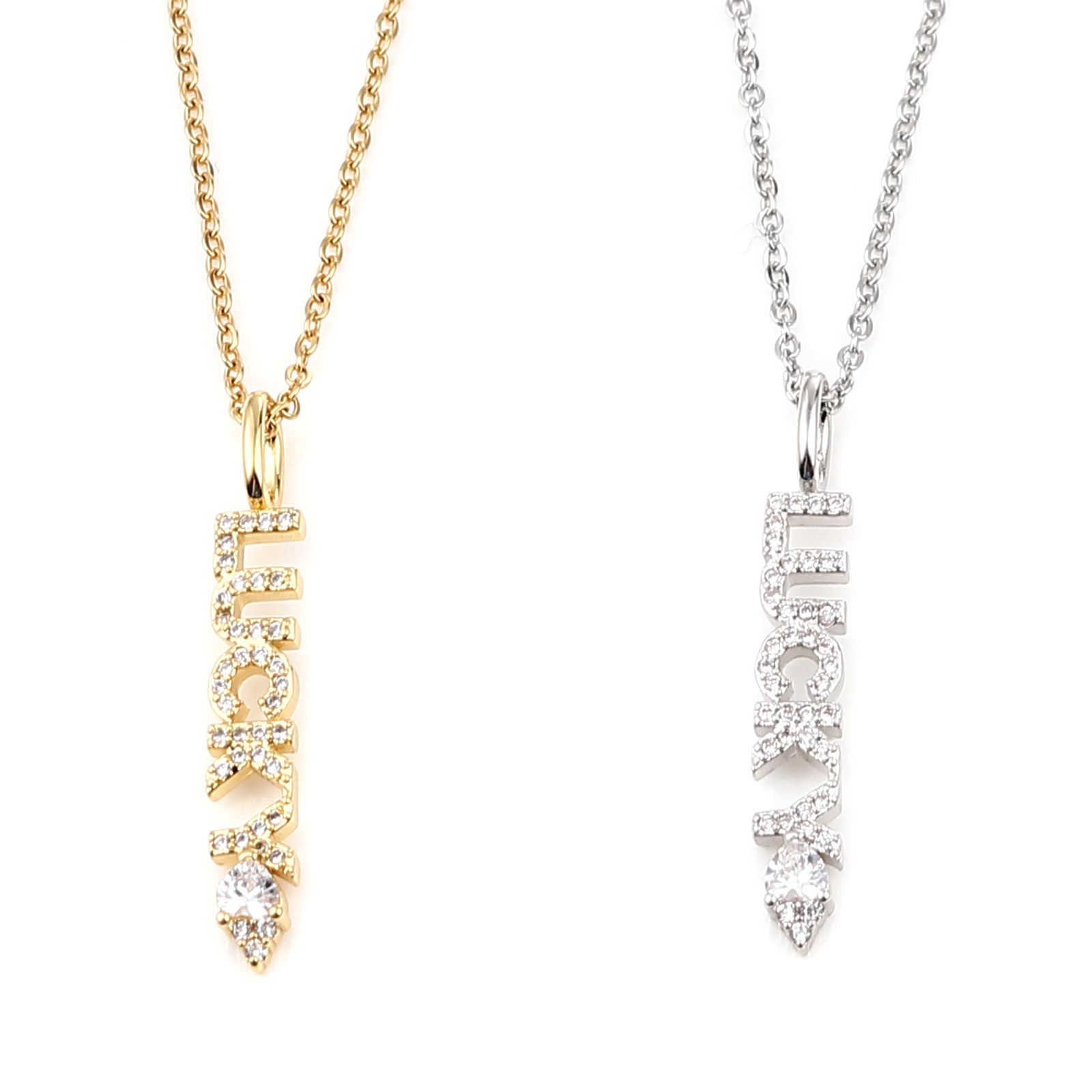 Bild von Stainless Steel & Copper Necklace Gold Plated Message " Lucky " Clear Cubic Zirconia 44cm(17 3/8") long, 1 Piece