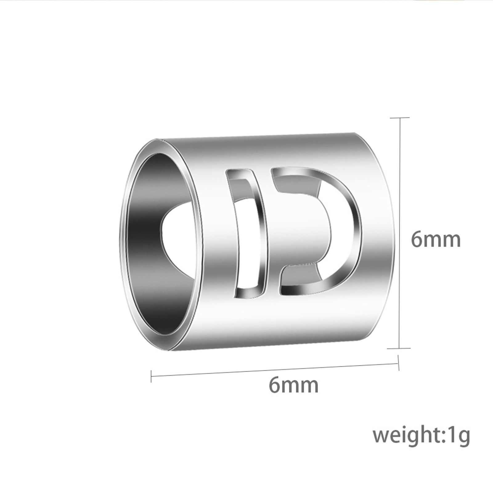 Picture of 304 Stainless Steel Beads Cylinder Silver Tone Initial Alphabet/ Capital Letter 6mm x 6mm, 2 PCs