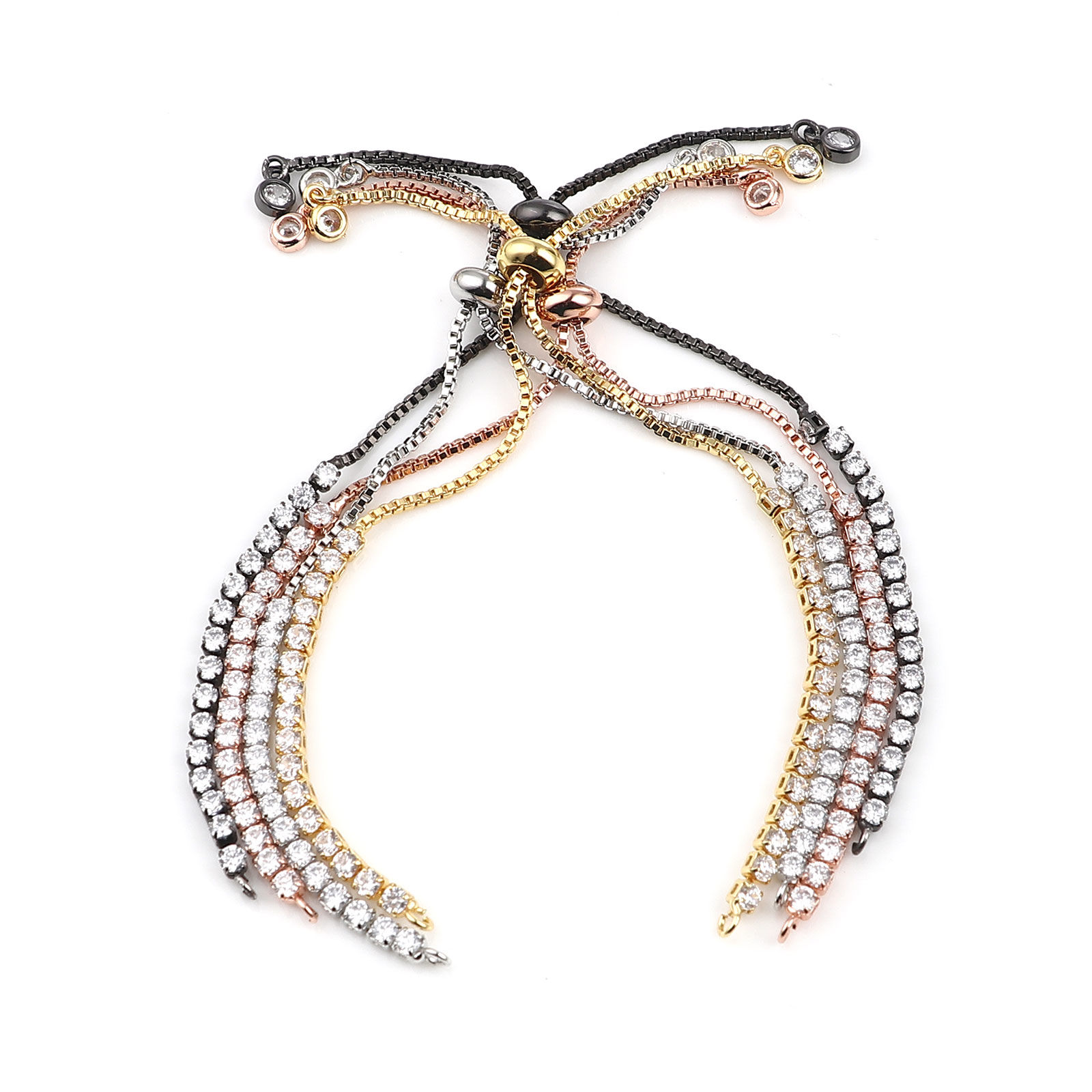 Imagen de Latón Cadena deslizante / extensor deslizante Ajustable Transparente Rhinestone 12.5cm longitud, 1 Unidad