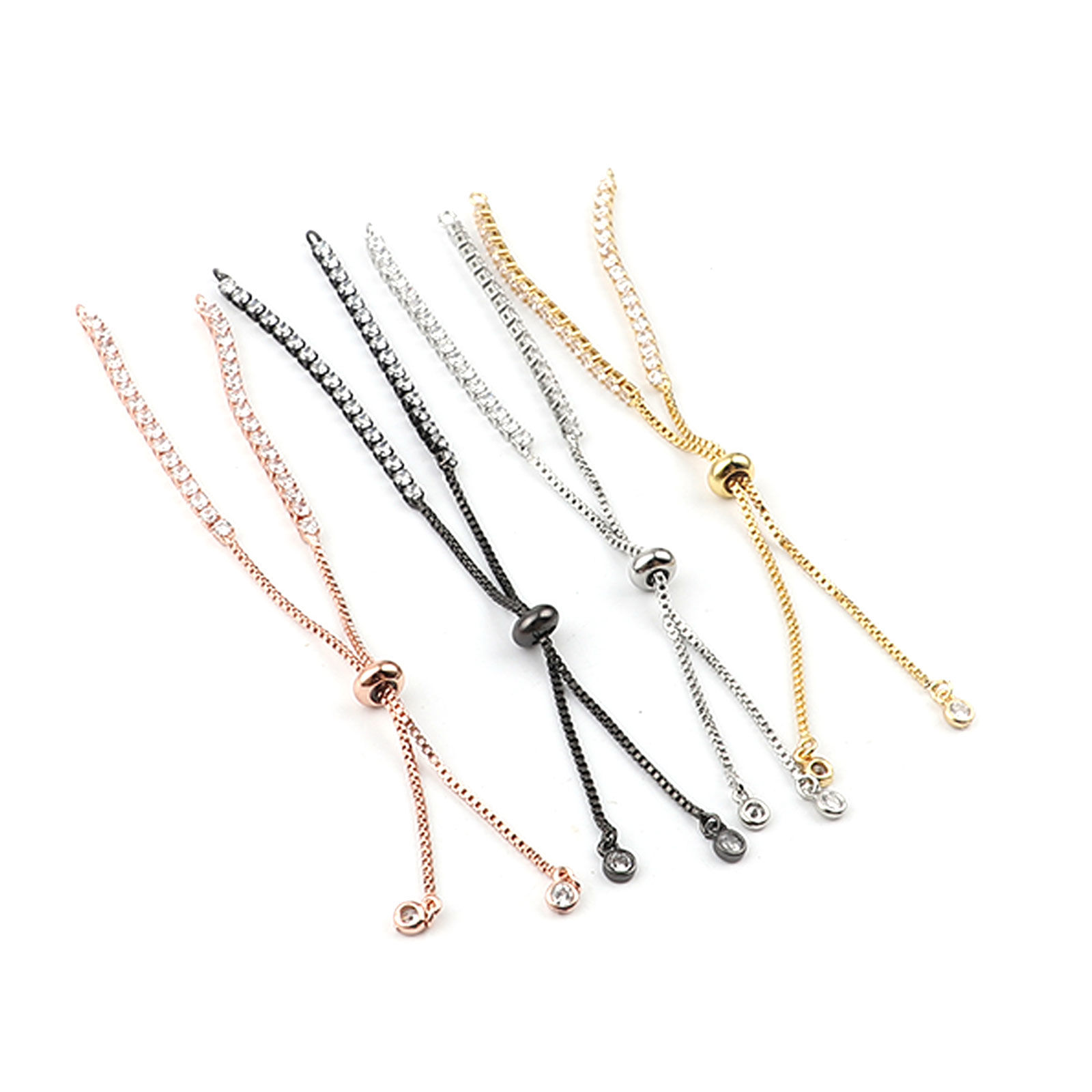 Imagen de Latón Cadena deslizante / extensor deslizante Ajustable Transparente Rhinestone 12.5cm longitud, 1 Unidad