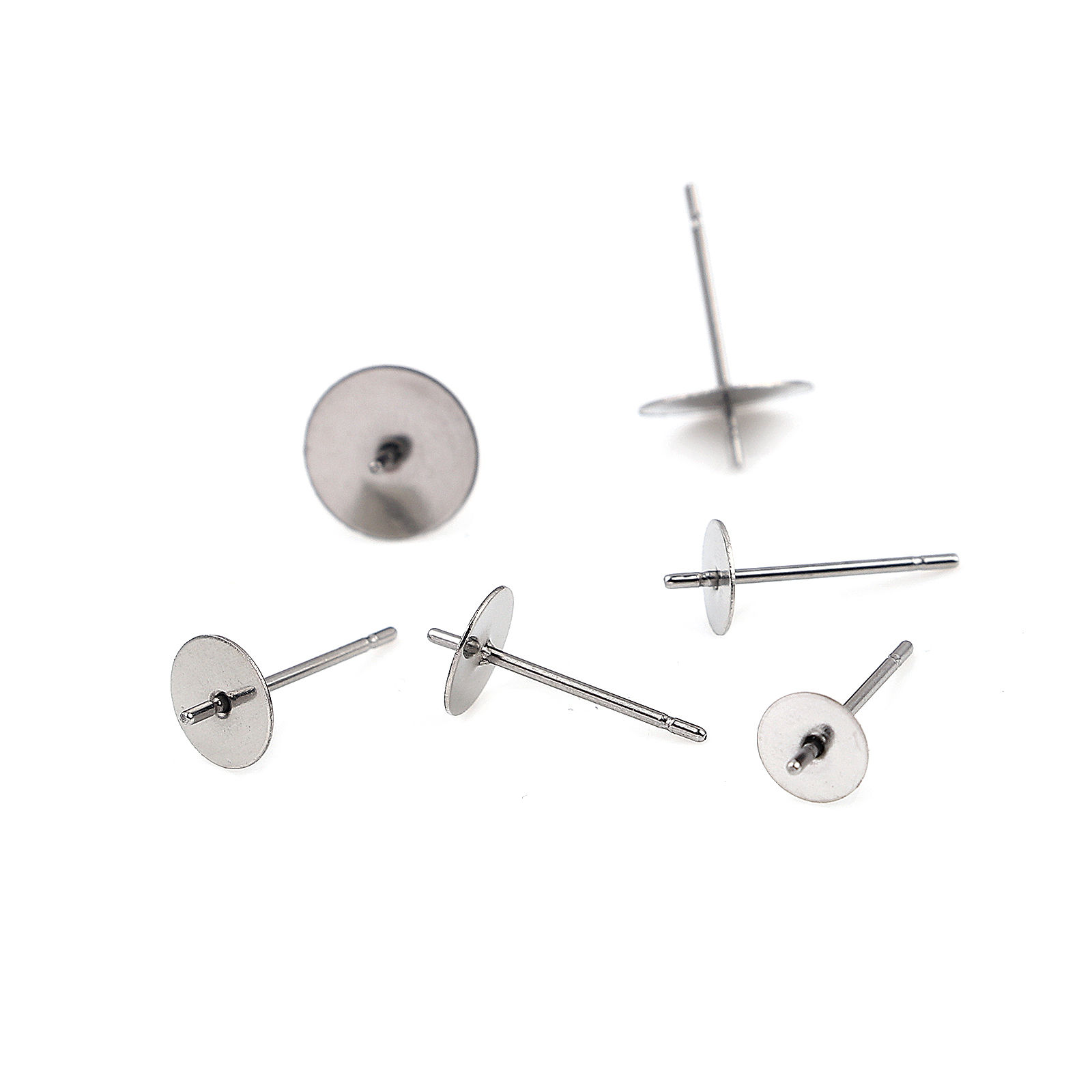 Bild von Edelstahl Ohrring Ohrstecker Rund Silberfarbe 5mm D., Drahtstärke: (21 gauge), 30 Stück