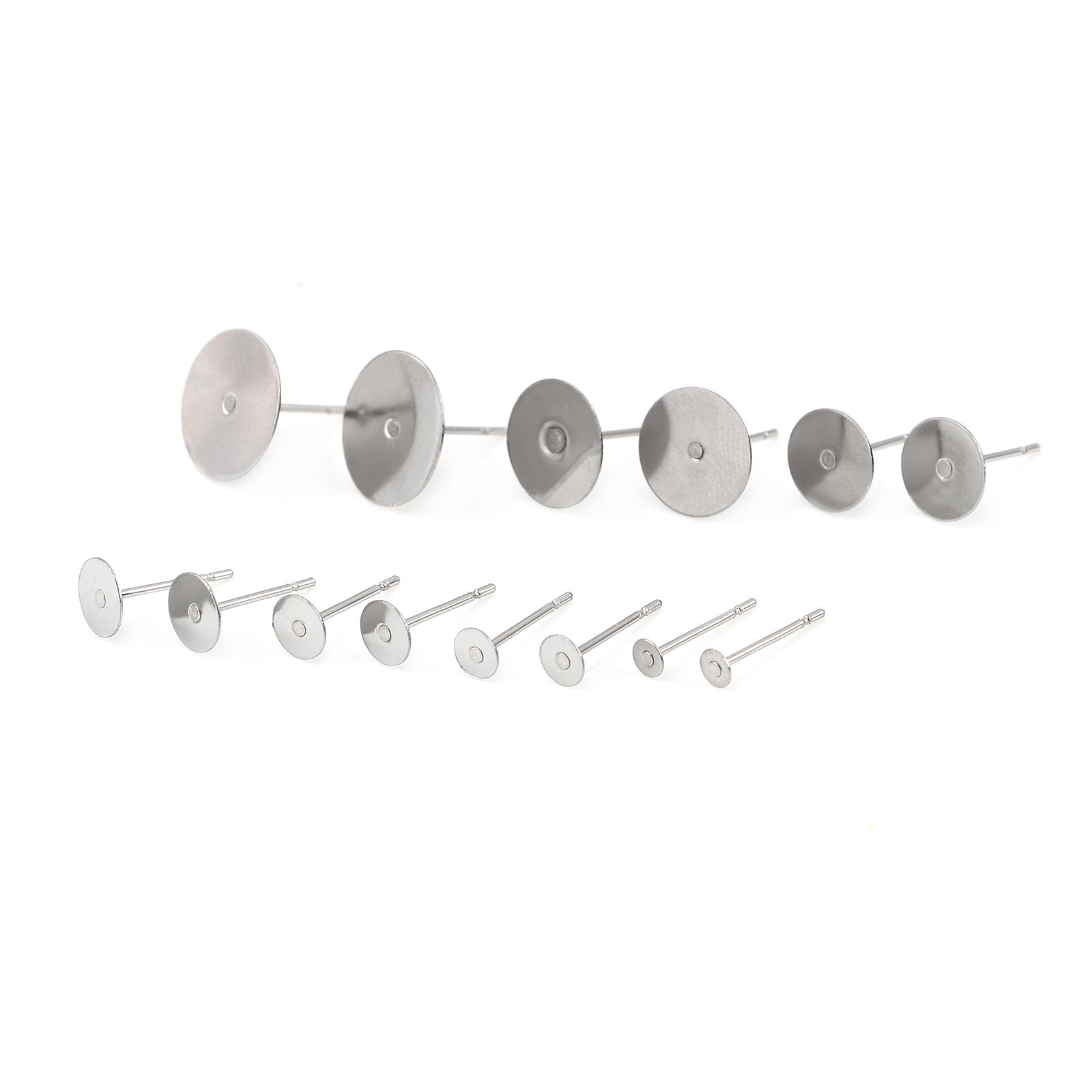 Bild von Edelstahl Ohrring Ohrstecker Rund Silberfarbe Klebbar (für 4mm) 12mm x 4mm, Drahtstärke: (21 gauge), 50 Stück