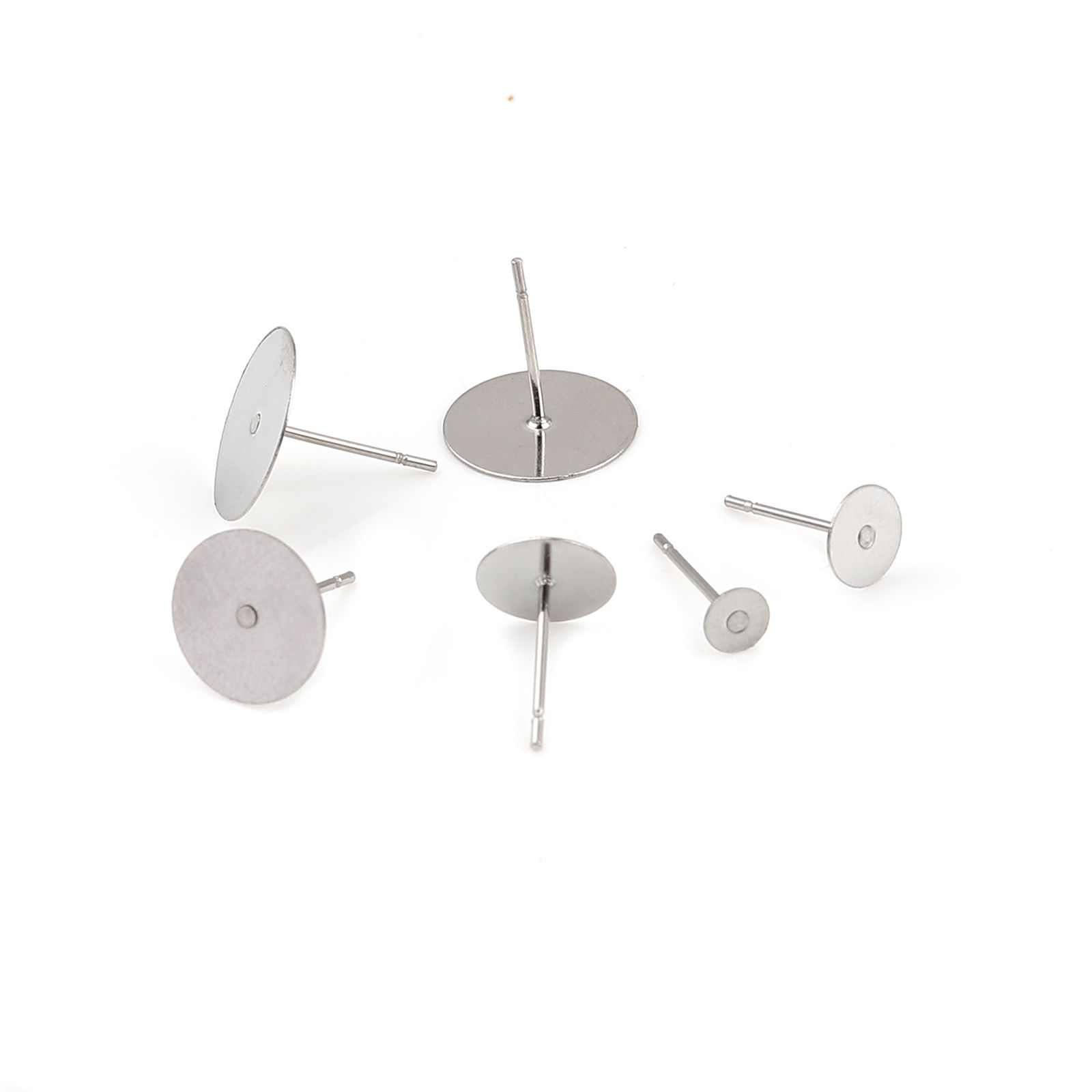 Bild von Edelstahl Ohrring Ohrstecker Rund Silberfarbe Klebbar (für 4mm) 12mm x 4mm, Drahtstärke: (21 gauge), 50 Stück