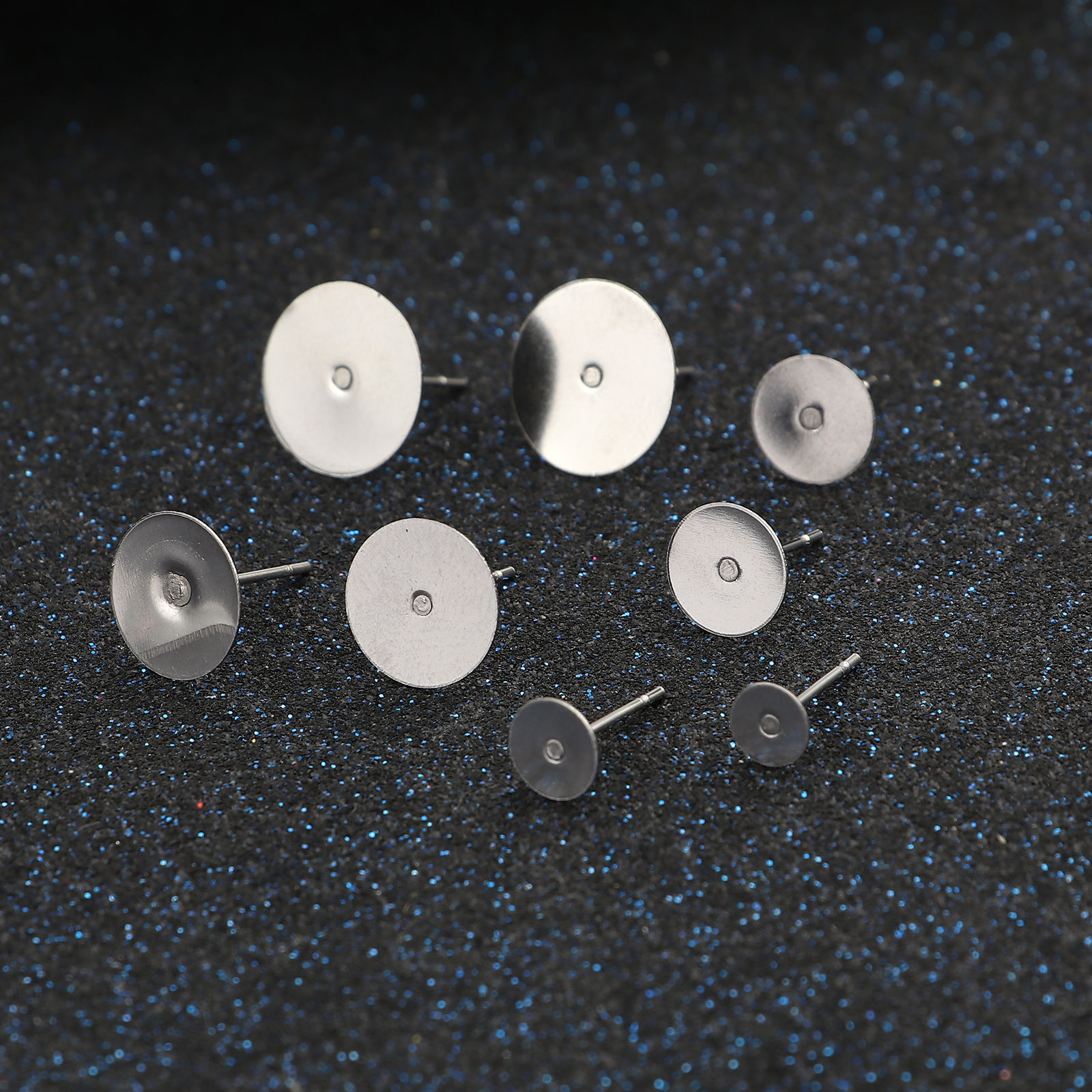 Bild von Edelstahl Ohrring Ohrstecker Rund Silberfarbe Klebbar (für 4mm) 12mm x 4mm, Drahtstärke: (21 gauge), 50 Stück
