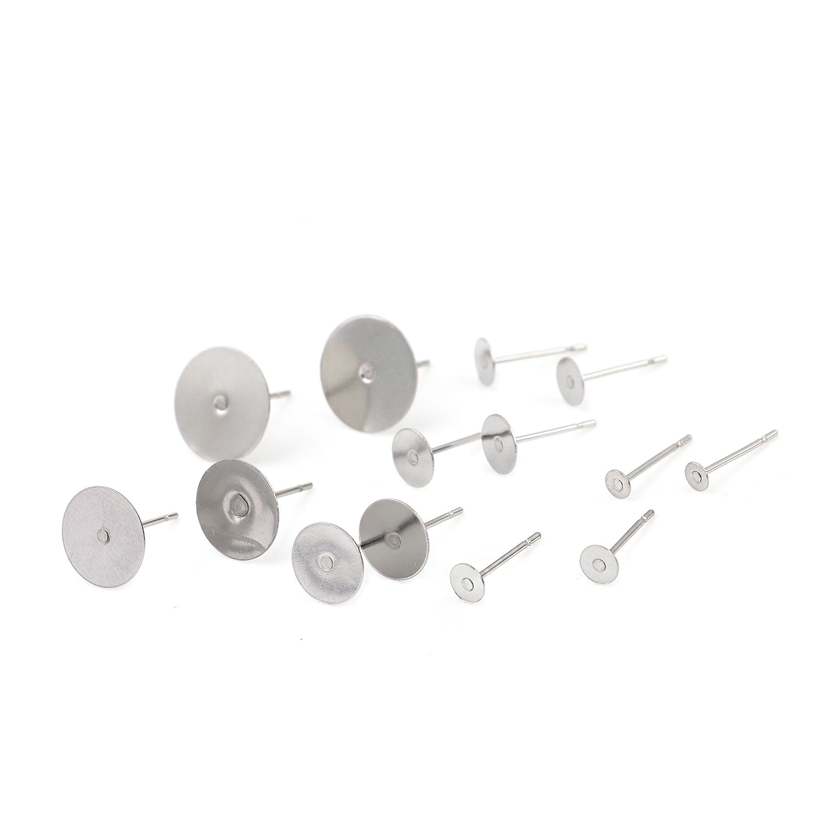 Bild von Edelstahl Ohrring Ohrstecker Rund Silberfarbe Klebbar (für 4mm) 12mm x 4mm, Drahtstärke: (21 gauge), 50 Stück