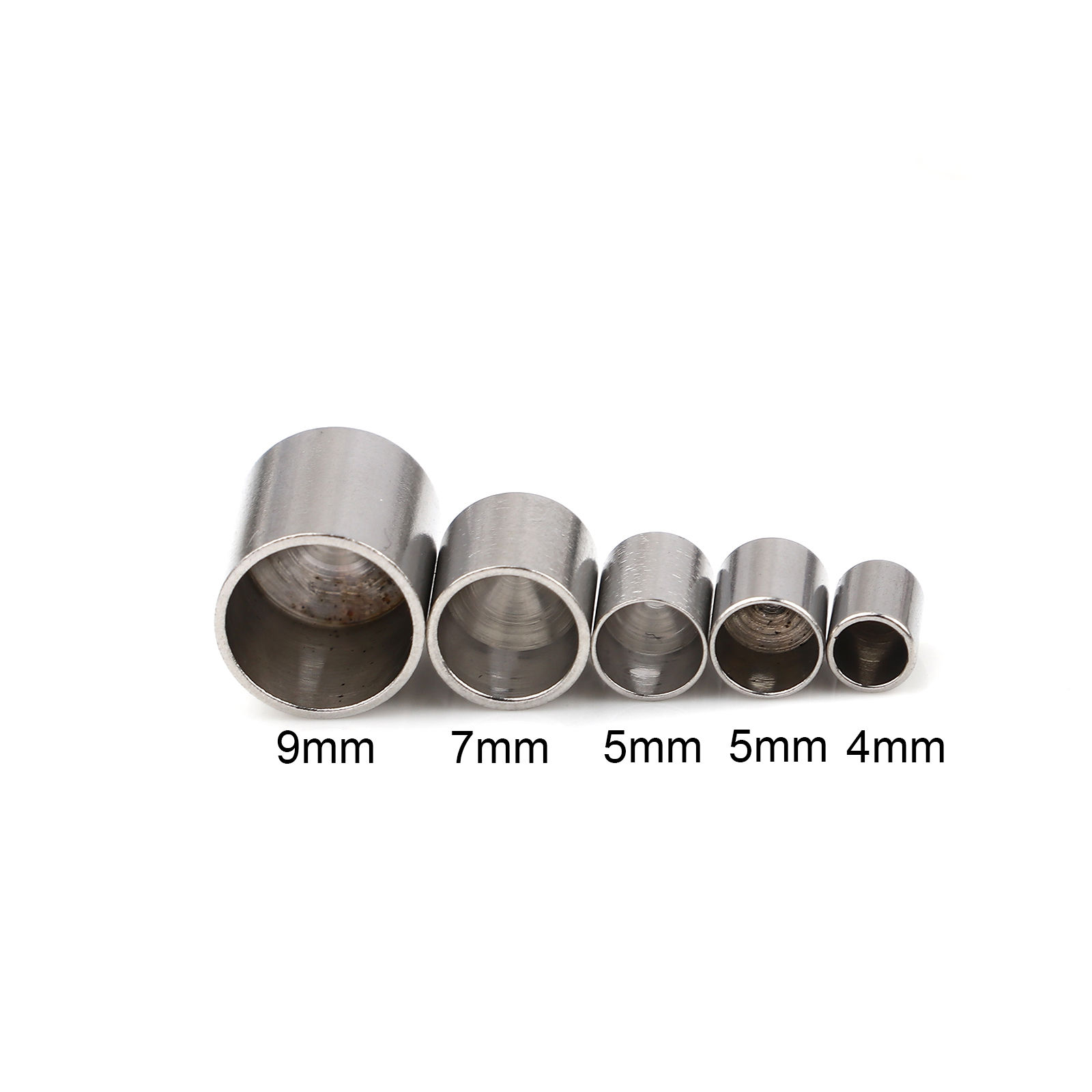 Image de Embouts pour Cordons en Acier Inoxydable Colonne Argent Mat (pr Cordon: 3mm） 5mm x 4mm, 10 Pcs