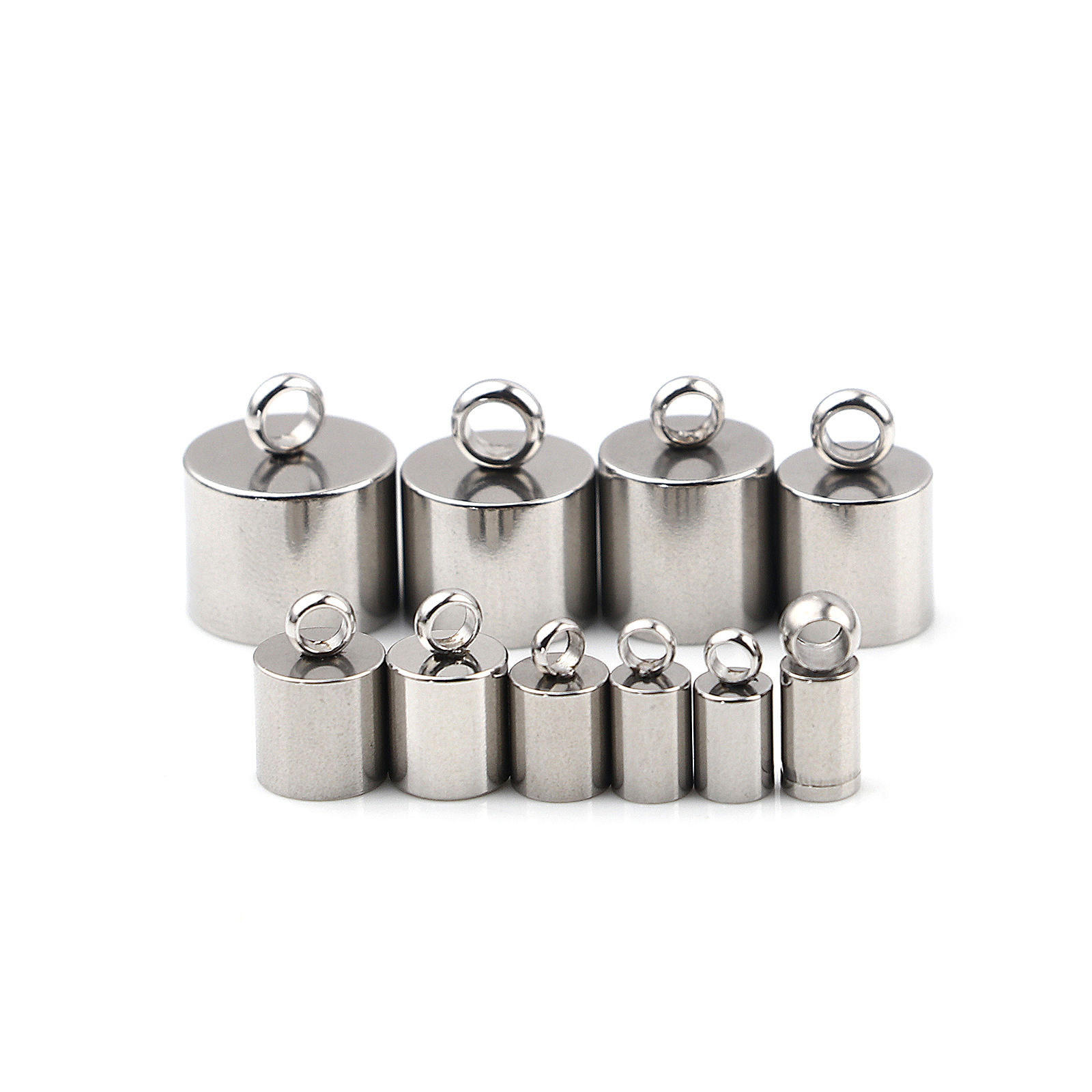 Imagen de Acero Inoxidable Tapa Final Cilíndrico Tono de Plata (Ajusta 3.5mm Cuerda) 10mm x 4mm, 10 Unidades