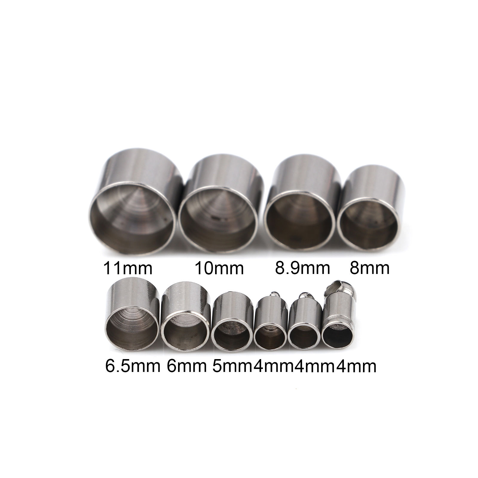 Imagen de Acero Inoxidable Tapa Final Cilíndrico Tono de Plata (Ajusta 3.5mm Cuerda) 10mm x 4mm, 10 Unidades