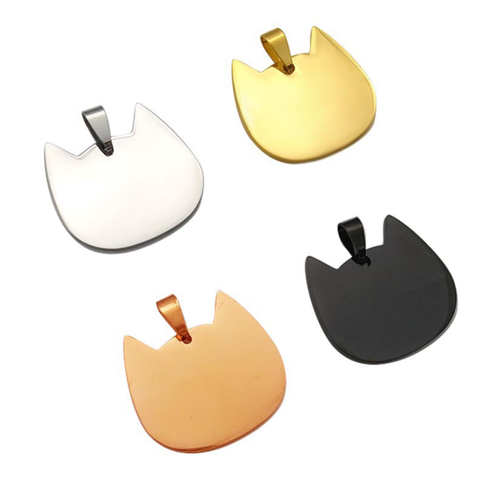 1 個 ステンレス鋼 ブランクスタンプタグ チャーム ペンダント 猫 シルバートーン スタンピング用ブランク タグ 26mm x 25mm、 の画像