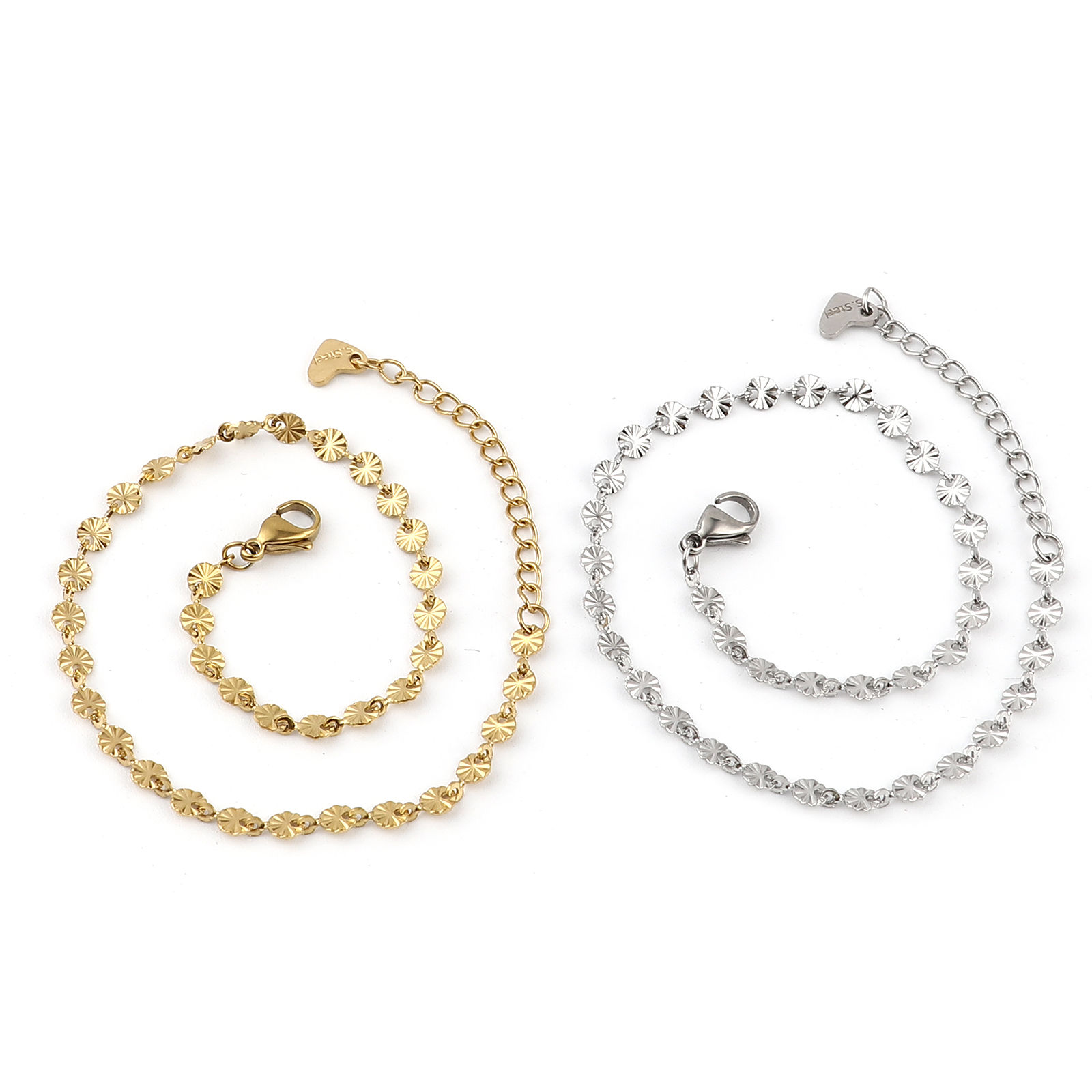 Picture of 1 Piece Vacuum Plating Stainless Steel Anklet Round Carved Pattern 23cm(9") long