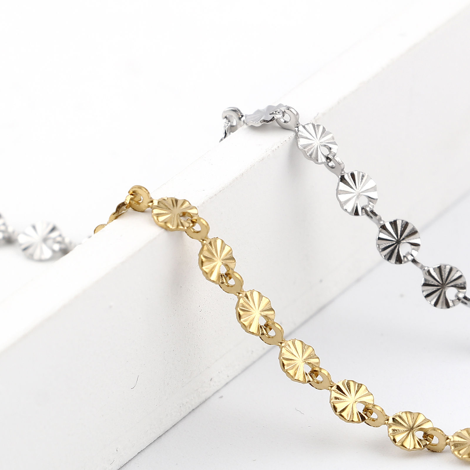 Picture of 1 Piece Vacuum Plating Stainless Steel Anklet Round Carved Pattern 23cm(9") long