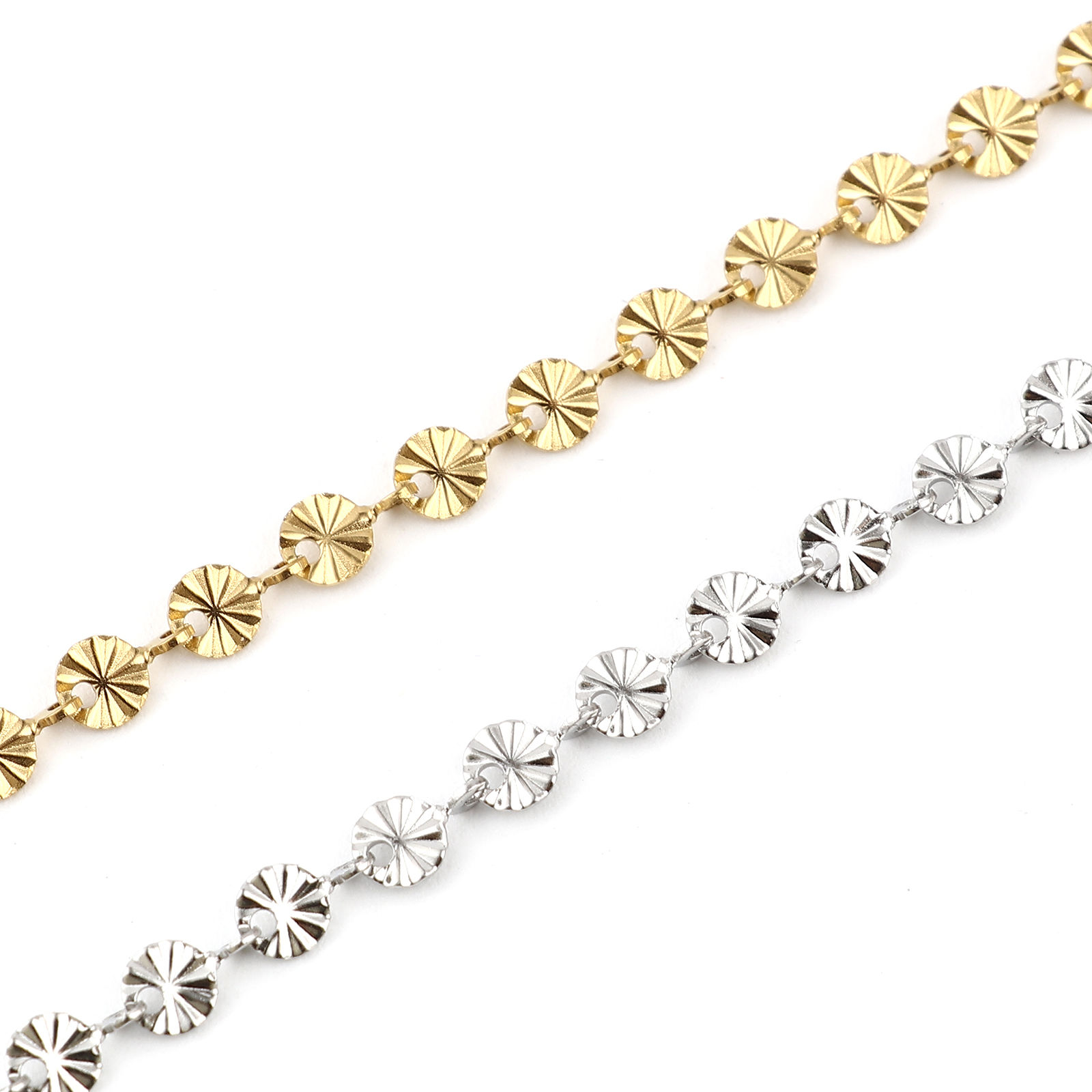 Picture of 1 Piece Vacuum Plating Stainless Steel Anklet Round Carved Pattern 23cm(9") long