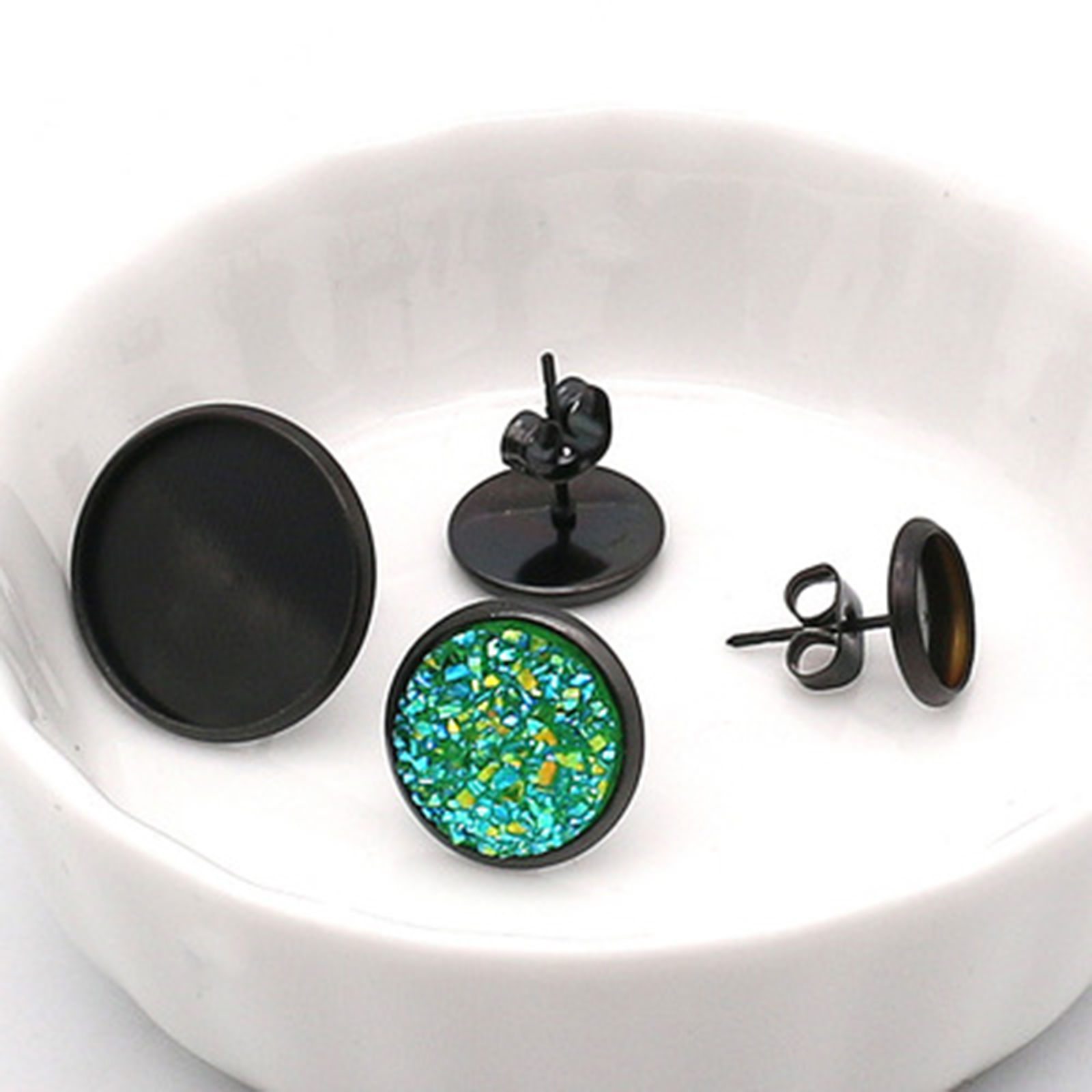 Picture of Stainless Steel Ear Post Stud Earrings Cabochon Settings 10 PCs